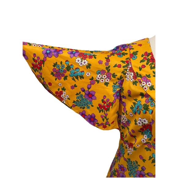 Vtg 60s 70s Yellow Floral Print Maxi Dress Cottage Boho Retro Groovy Handmade - Picture 5 of 16